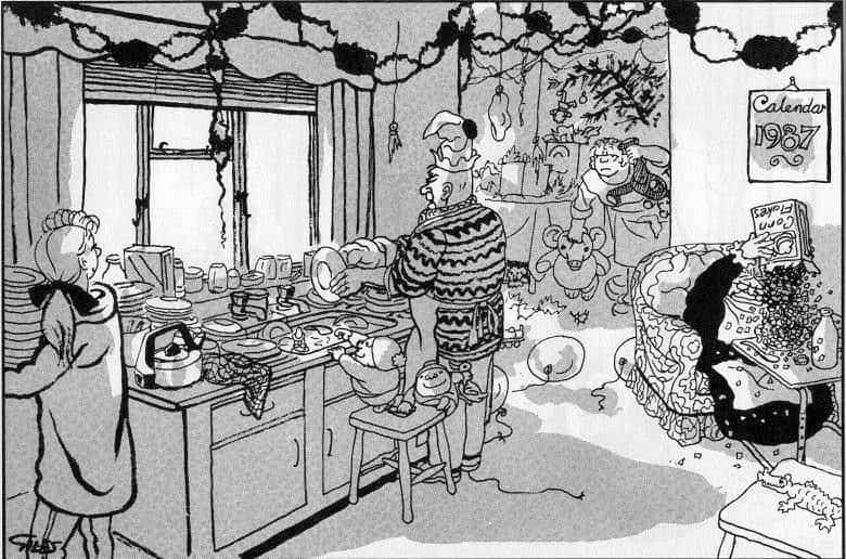 I bet the Japs and Germans don’t have to suffer two weeks’ Christmas holiday whether they want it or not. - Giles Cartoon